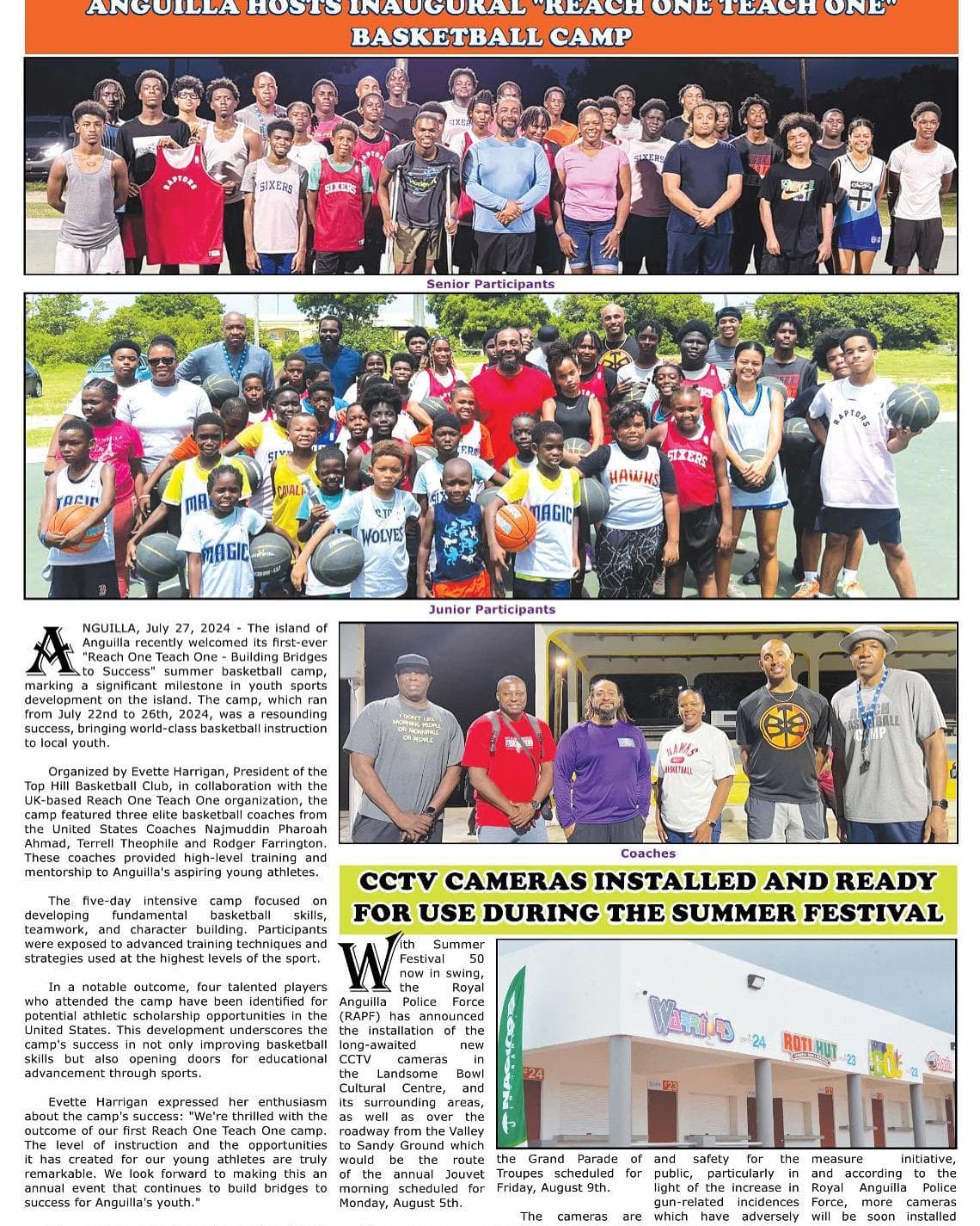 Newspaper article about Reach One Teach One Basketball Camp